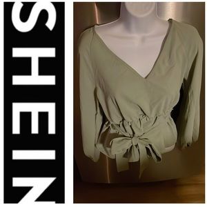 SHEIN Olive Green Wrap Blouse